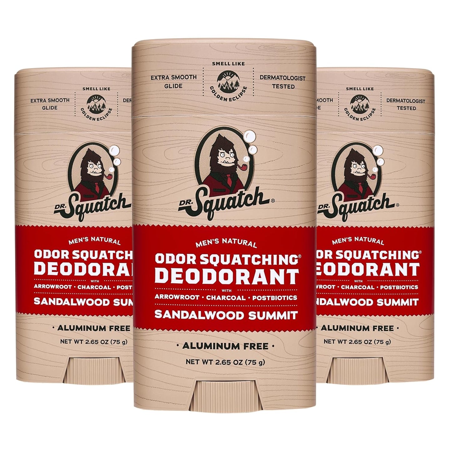 Dr. Squatch Natural Deodorant for Men - Sandalwood Summit 3-Pack