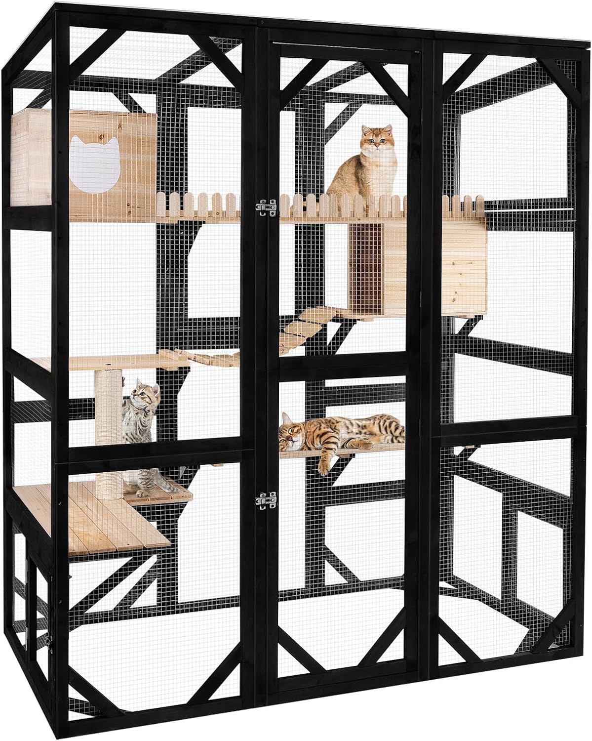 Catio Enclosure Outdoor Wooden Cat House for Multiple Cats