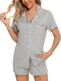Anjue Womens Pajamas Set Short Sleeve Button Down - Soft Sleepwear