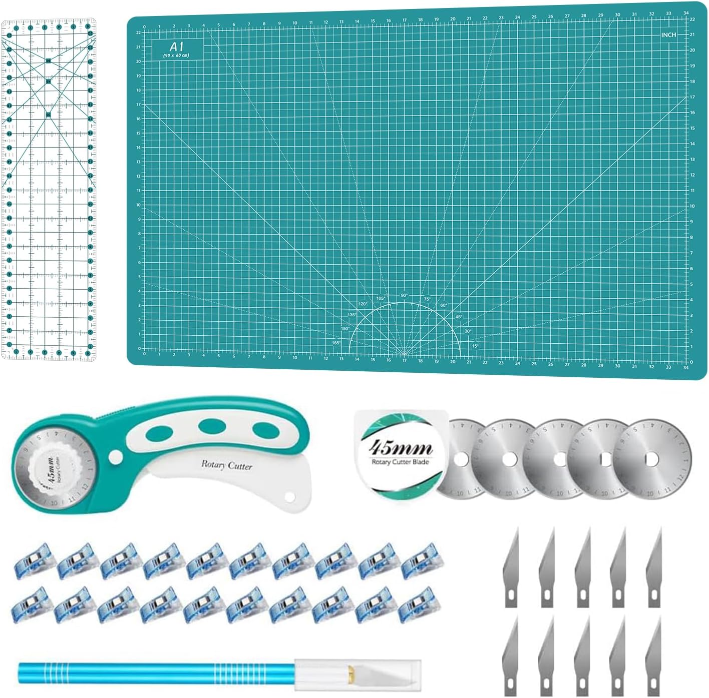 Rotary Cutter Set for Quilting with Blades and Cutting Mat