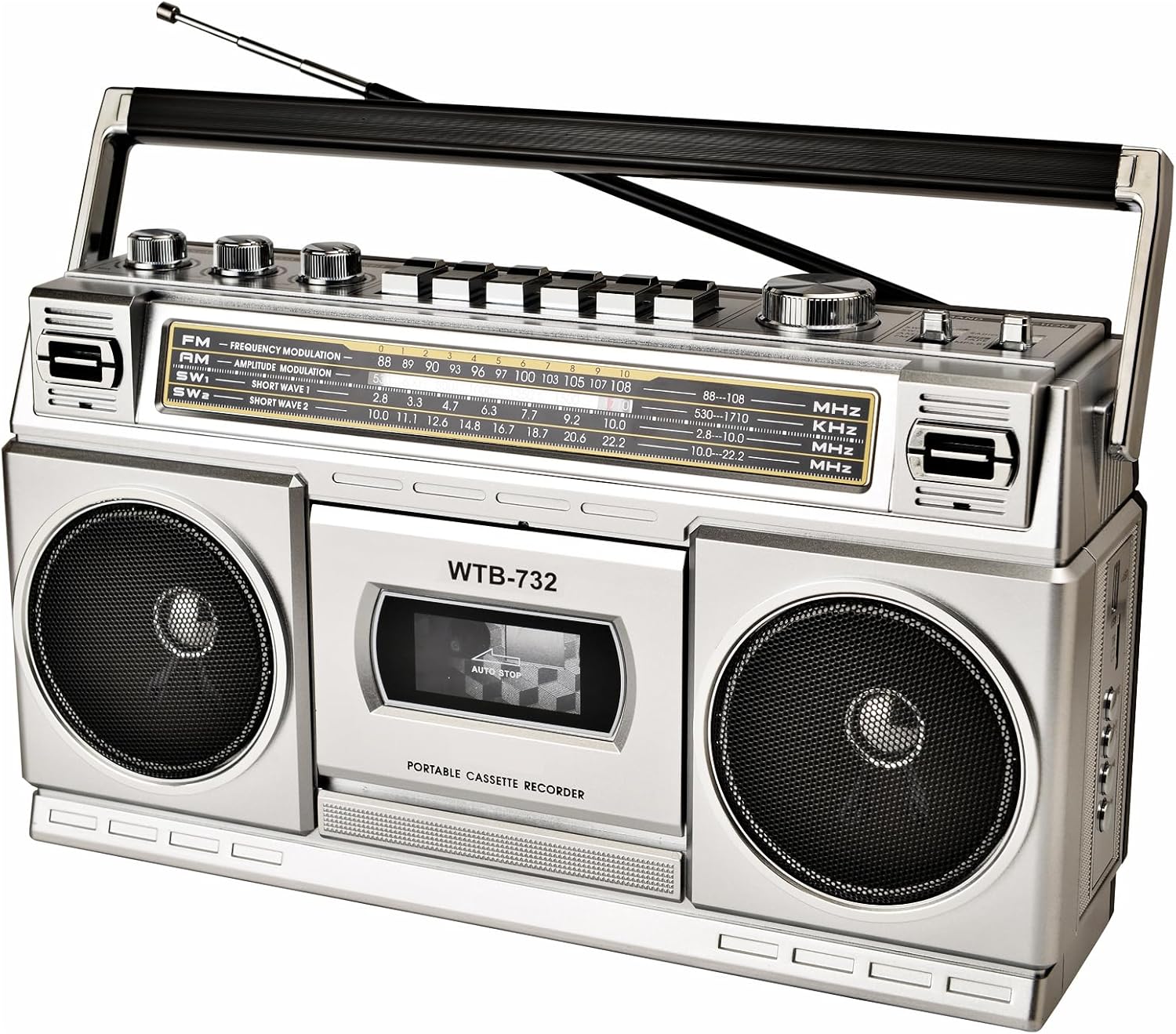 Retro Classic 80s Style Portable Boombox with Cassette Player