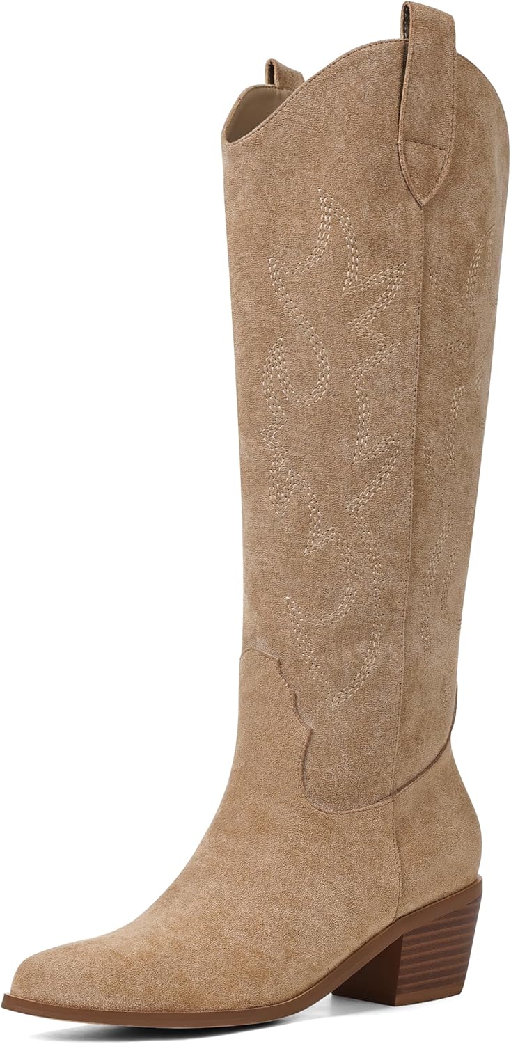 VIMISAOI Western Cowboy Boots for Women with Embroidered Design