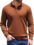 Mens Knit Polo Sweater Long Sleeve Polo Collared Sweater - Casual you