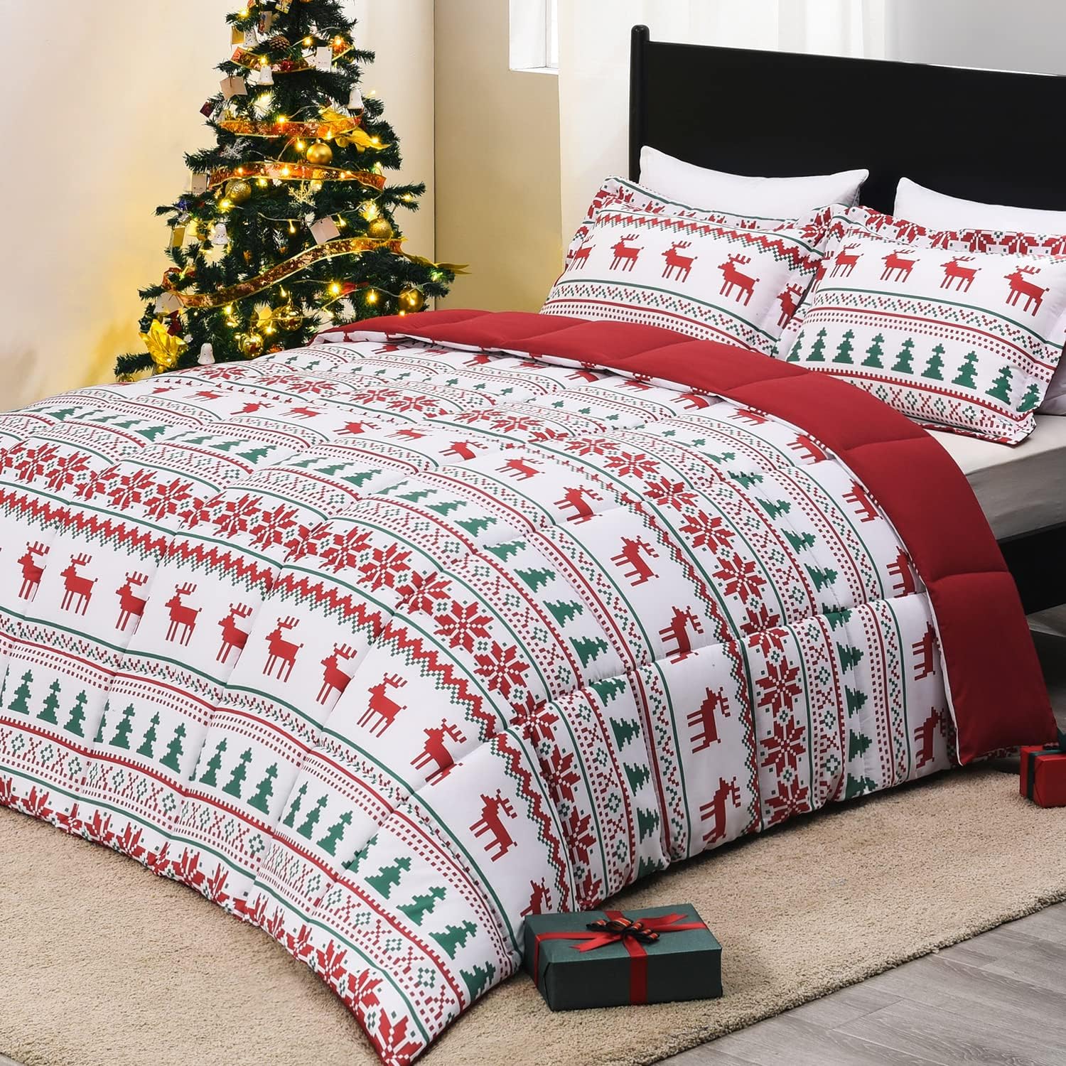 Downluxe Christmas Comforter Set Queen with Reindeer Patterns