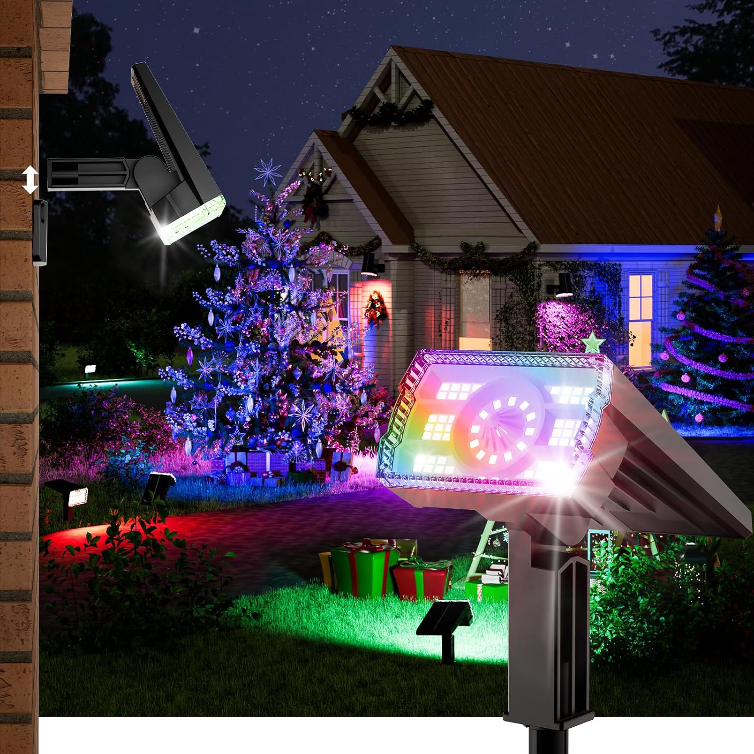 Solar Spot Lights Outdoor with 58 LED and 8 Color Modes