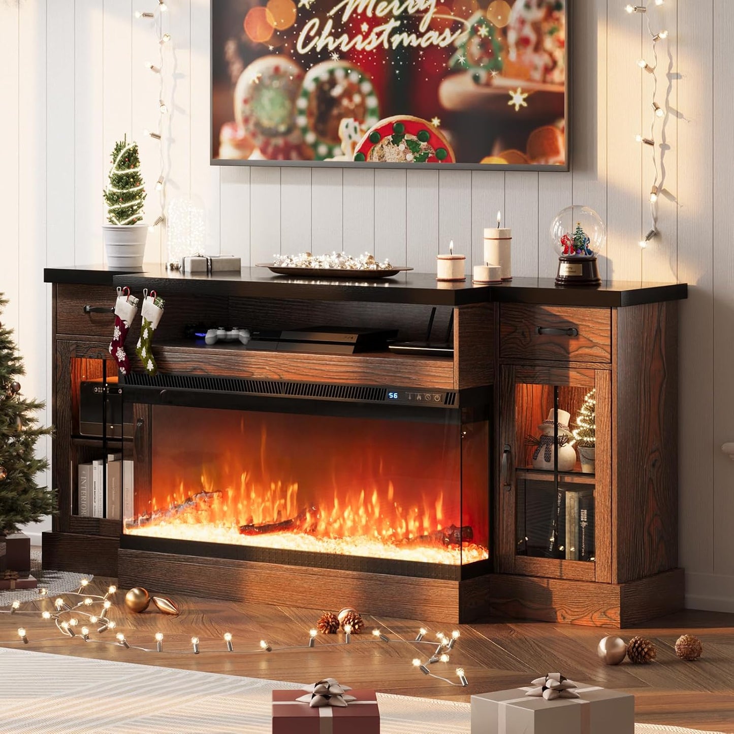40 Electric Fireplace TV Stand for 80 TV - Elegant Storage & LED Lights