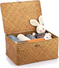 Hipiwe Wicker Shelf Basket with Lid - Handwoven Seagrass Organizer