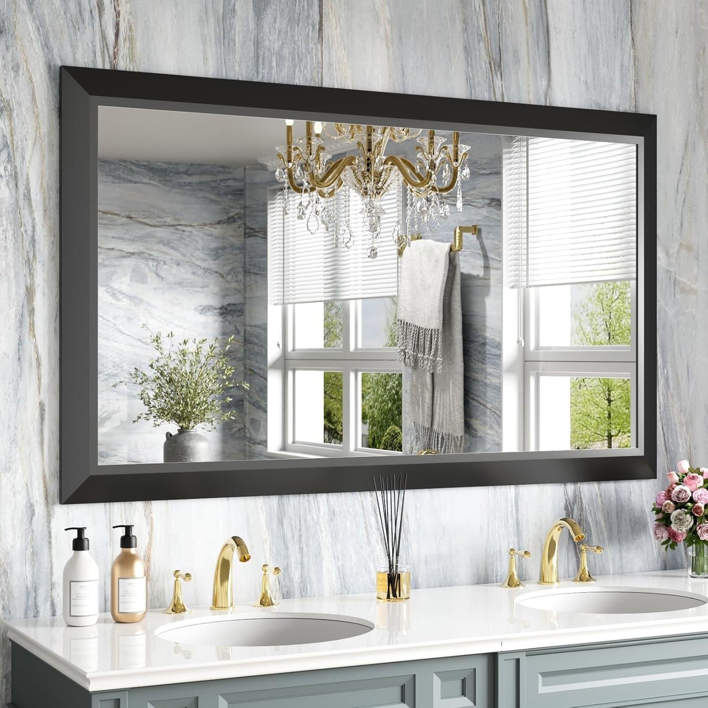 Amorho Black Bathroom Mirror - Elegant 50 X 30 Inch Design
