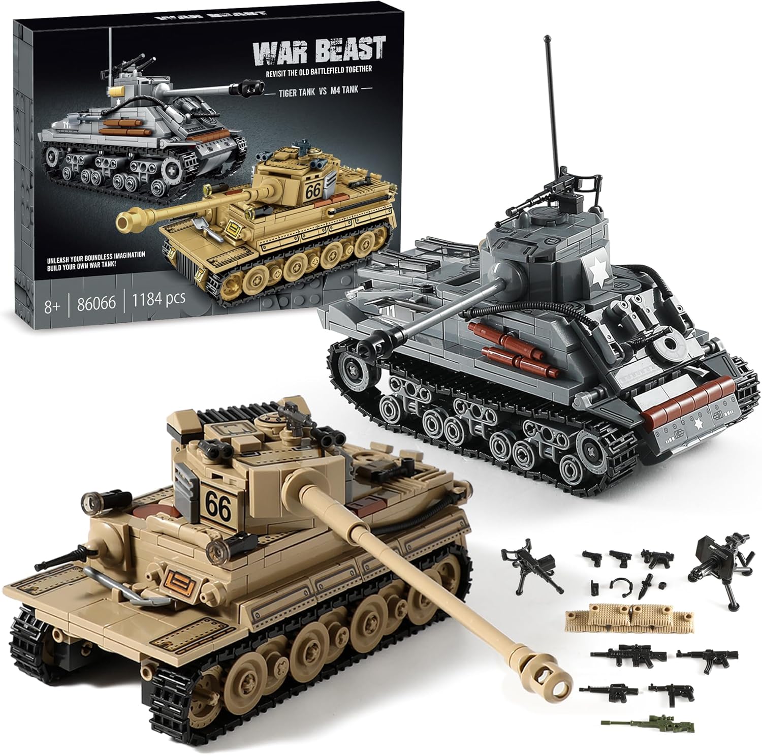 WW2 Army Tank Toys Building Kit for German Tiger & M4 Sherman