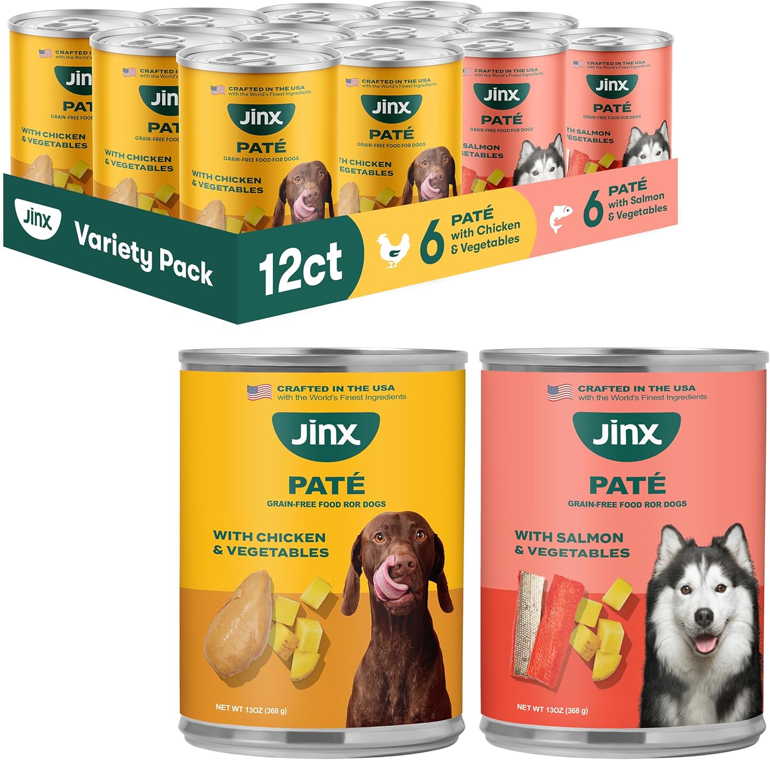 Jinx Premium Wet Dog Food Cans - Salmon & Chicken Pate