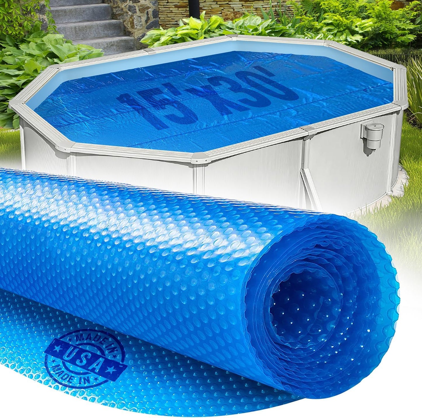 15ft x 30ft Oval Solar Cover for Inground and Above Ground Pools