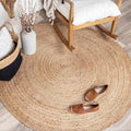 Jute Braided Area Rug 6 ft Round - Natural Boho, Reversible