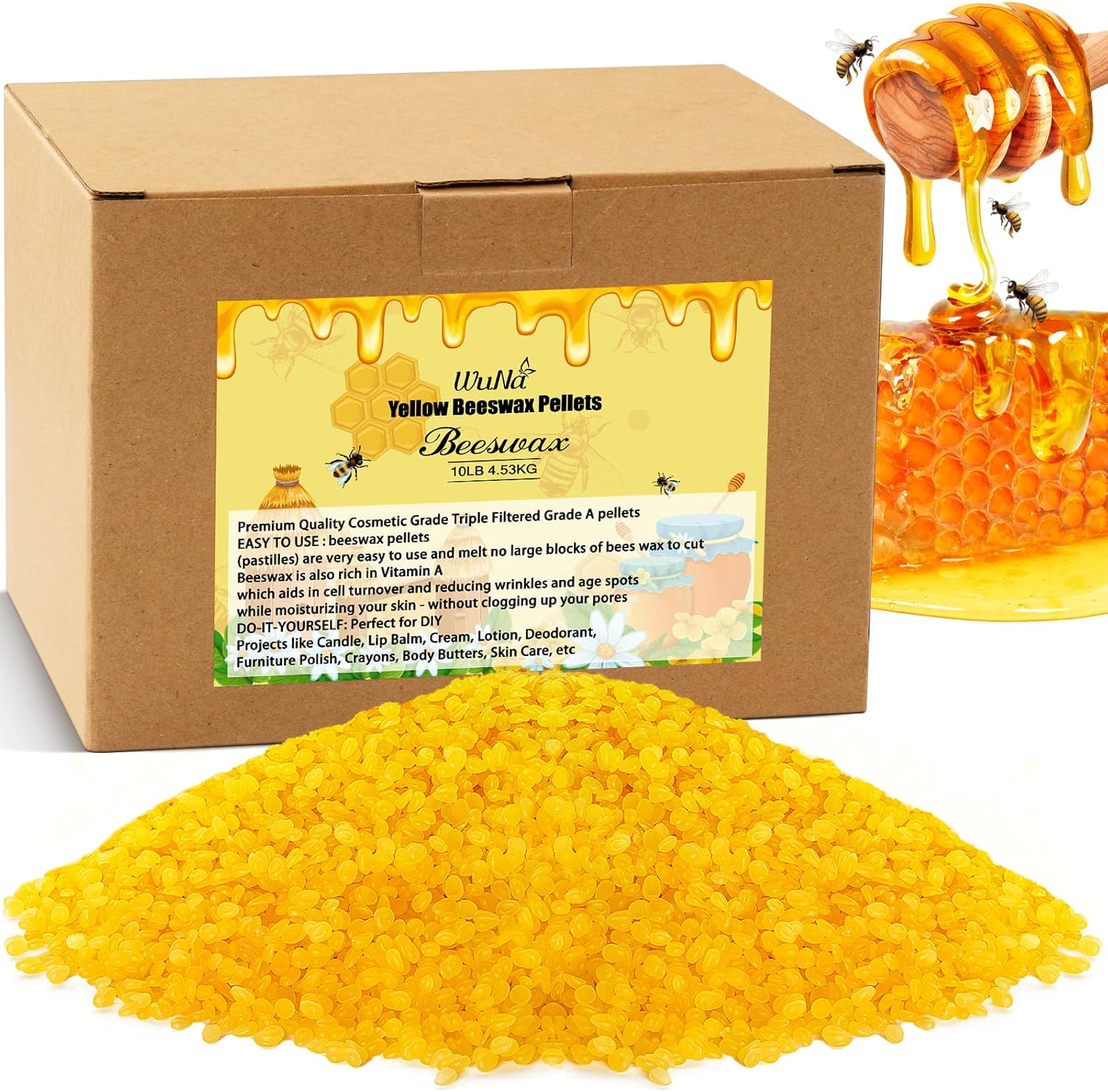 10LB Yellow Beeswax Pellets for Candle Making and DIY Projects