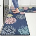 Blue Floral Kitchen Mats 2 PCS - Cushioned Anti-Fatigue Set