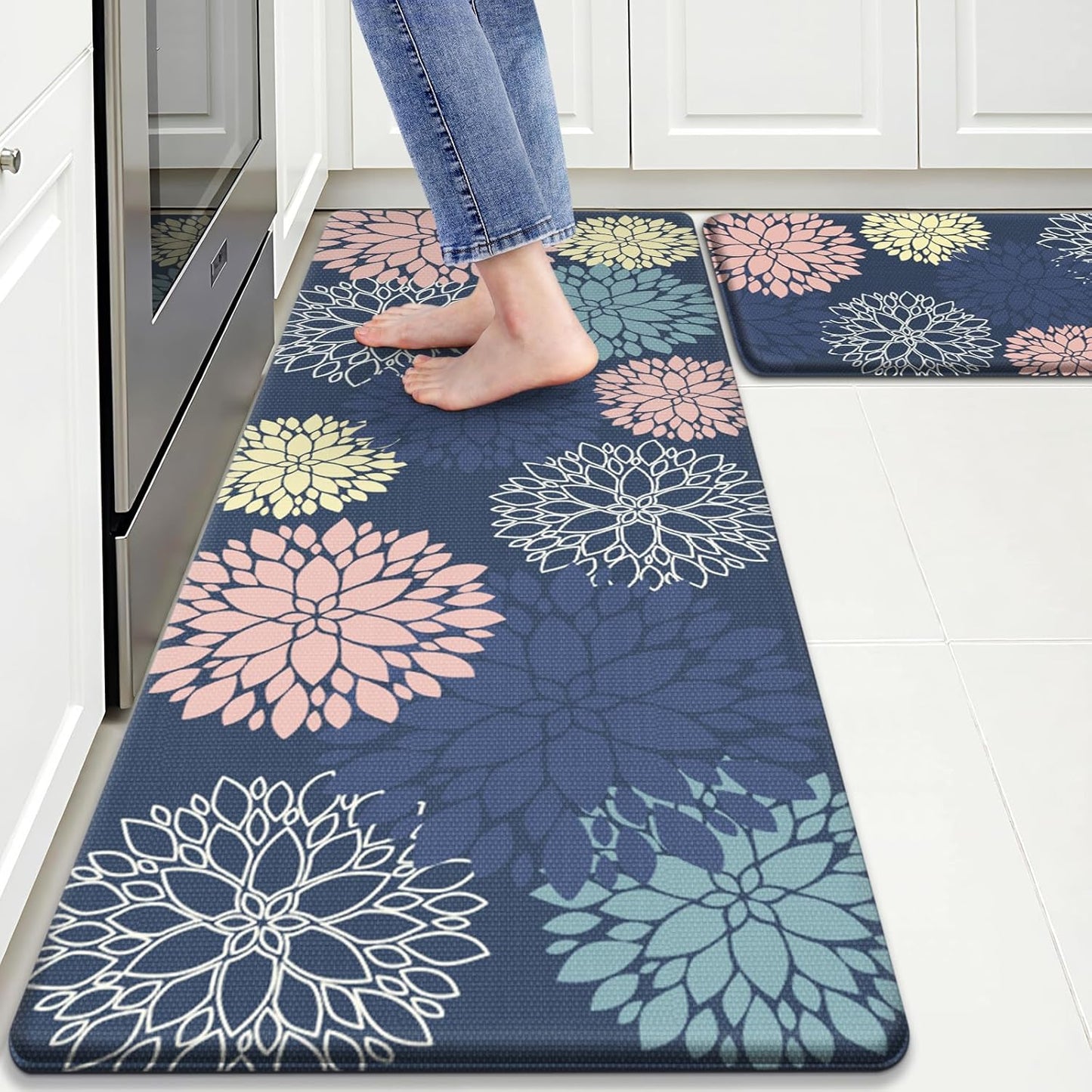 StepLively Kitchen Mats - Cushioned Anti-Fatigue Floral Design