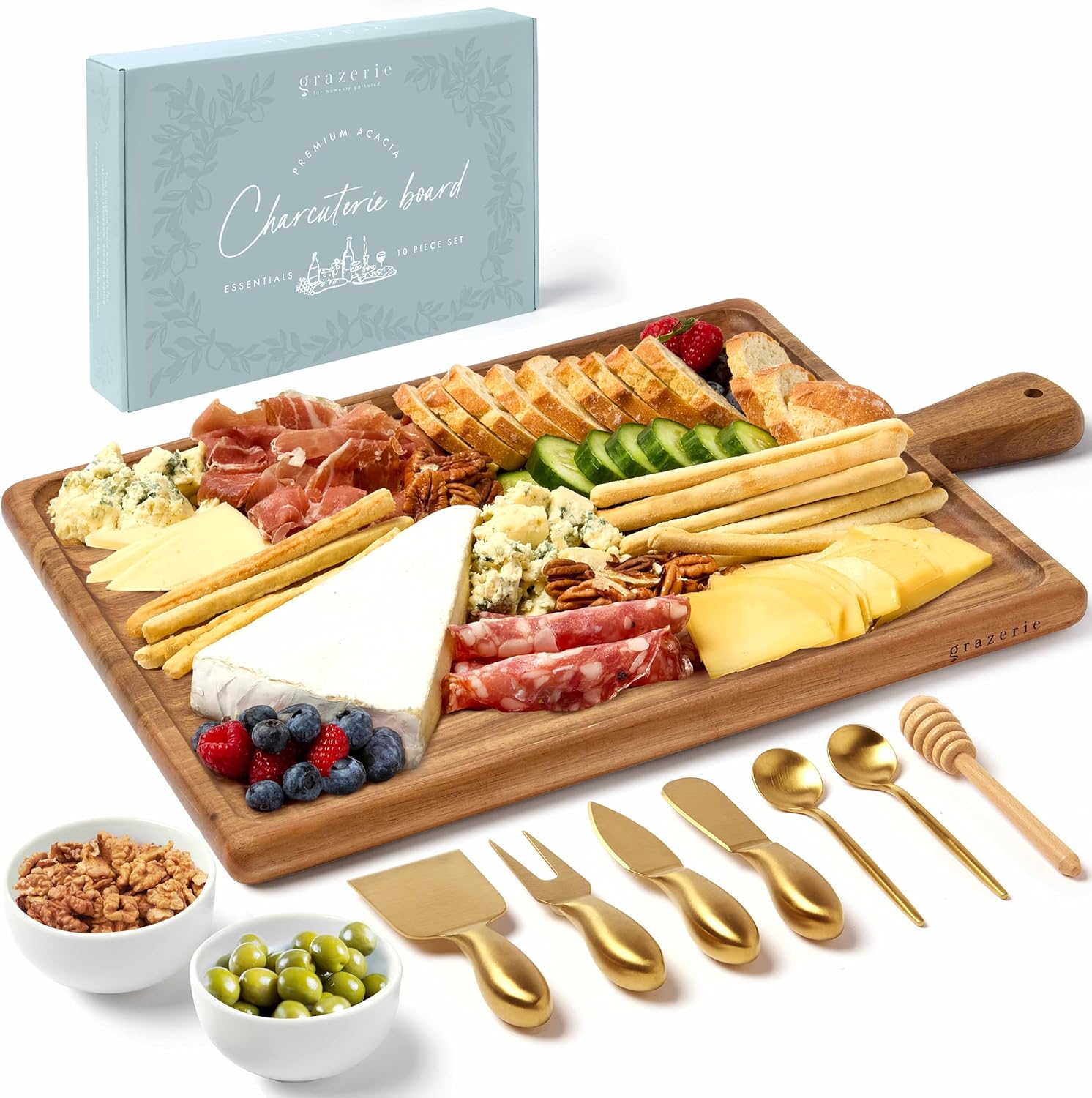 Charcuterie Board Gift Set - Acacia Serving Tray with Knife Set