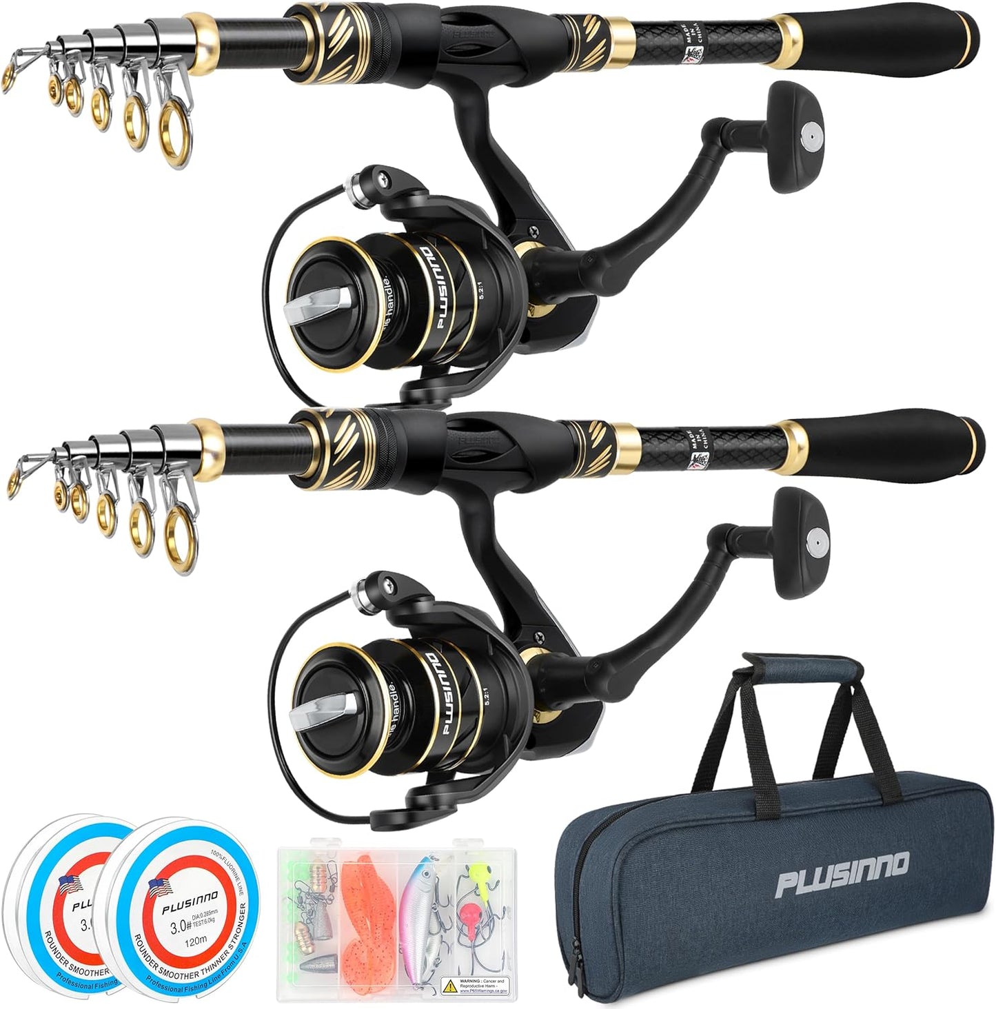 PLUSINNO Fishing Pole Combo: Telescopic Rod & Reel Kit for All