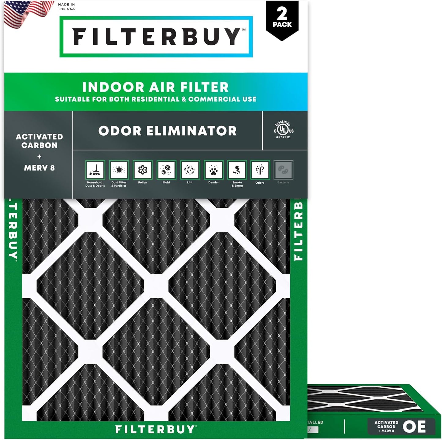 Filterbuy 16x18x1 Air Filter MERV 8 for Odor & Allergy Defense