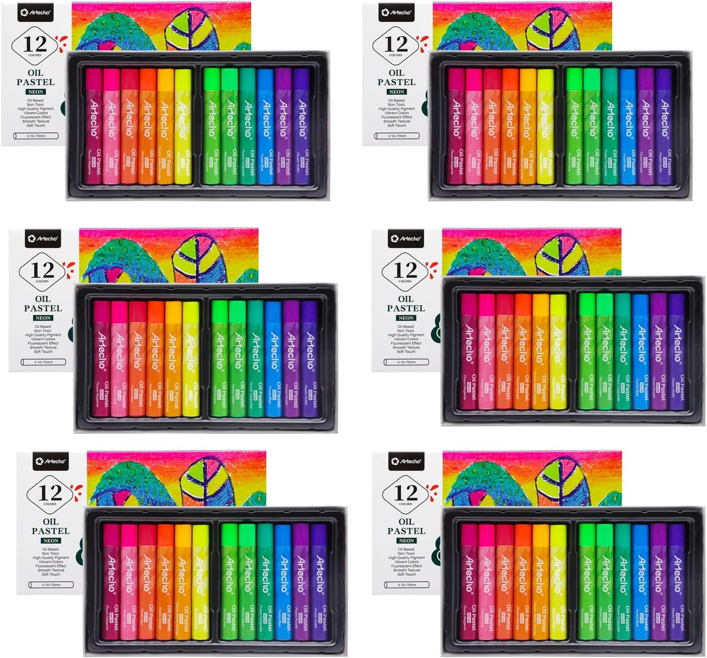 Artecho 72PCS Neon Oil Pastels Set for Vibrant Art Creations