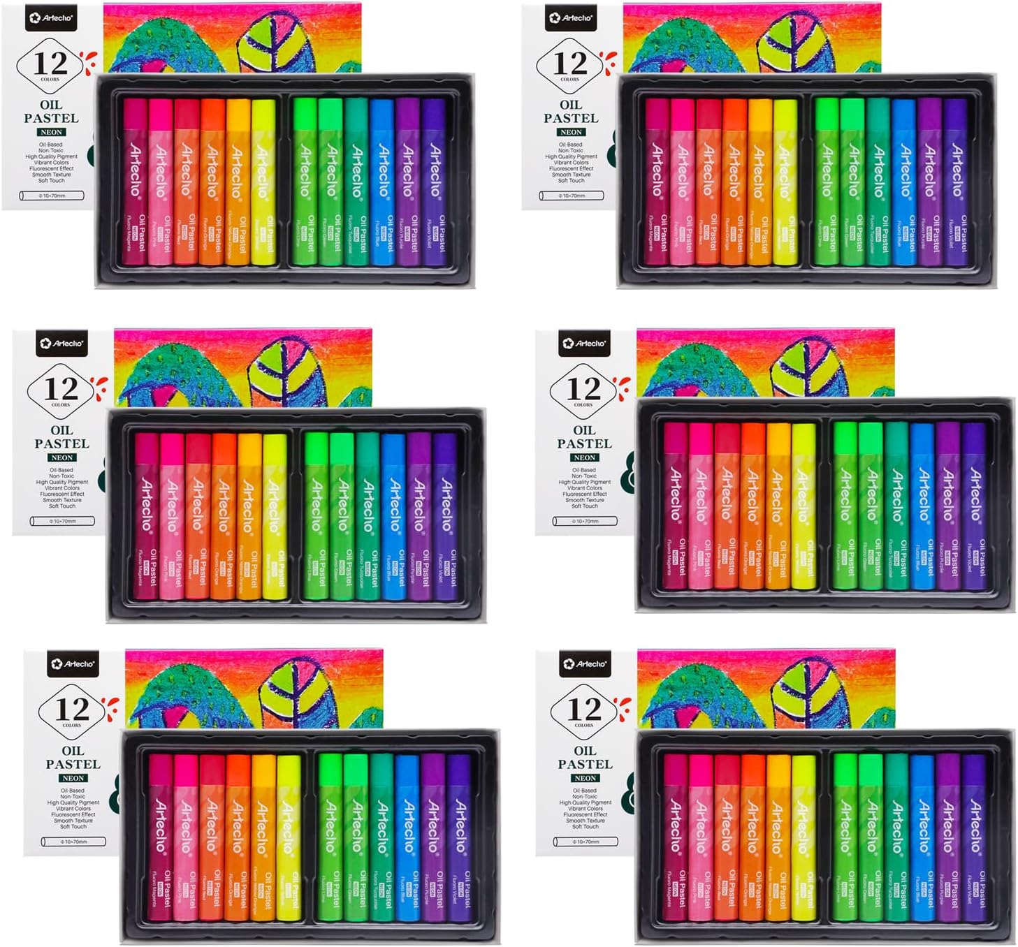 Artecho 72PCS Neon Oil Pastels Set for Vibrant Art Creations