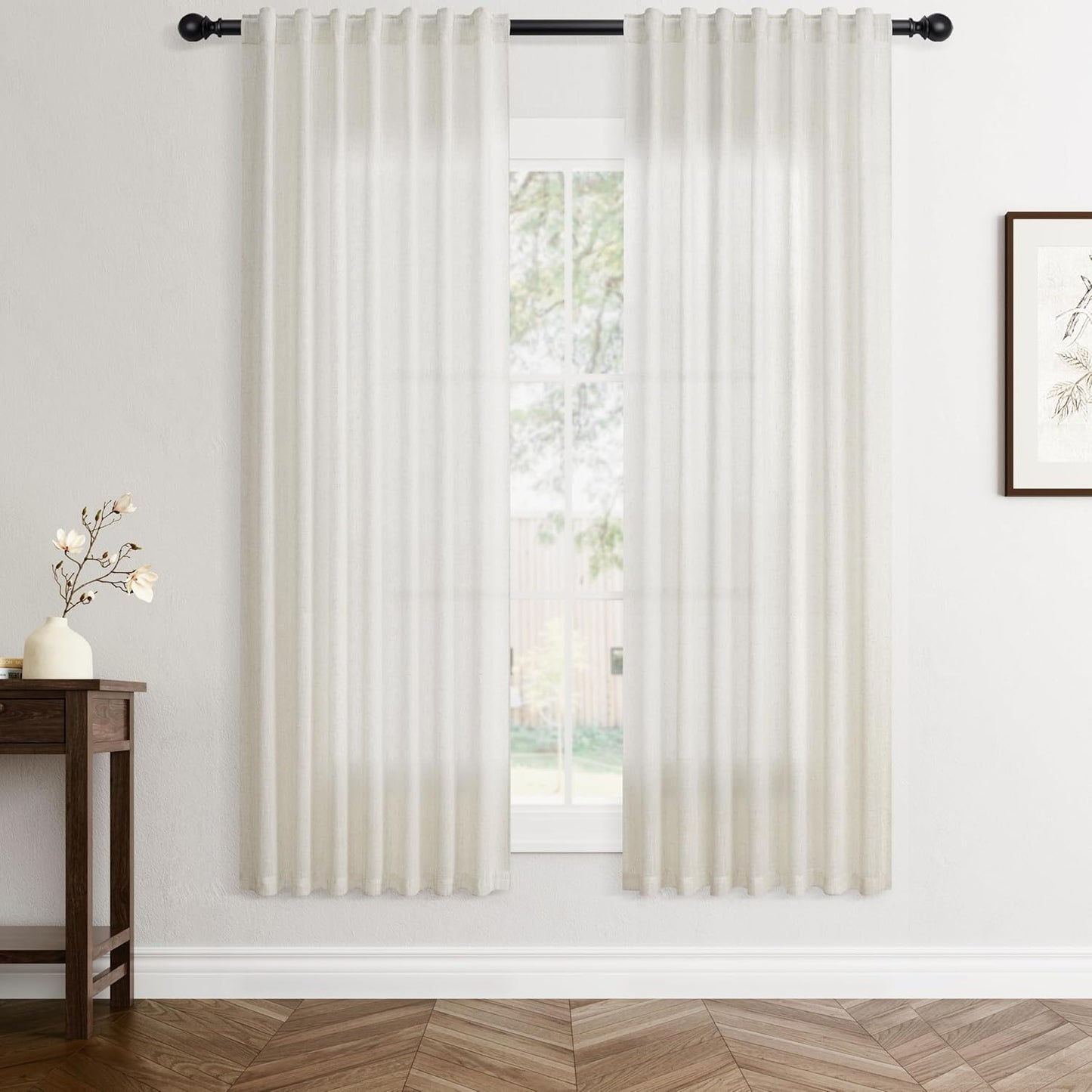 Cream Natural Linen Curtains for Boho Farmhouse Living Room