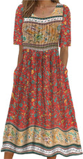 Womens Boho Dress Summer Casual Floral Maxi Dress - Flowy Comfort soft