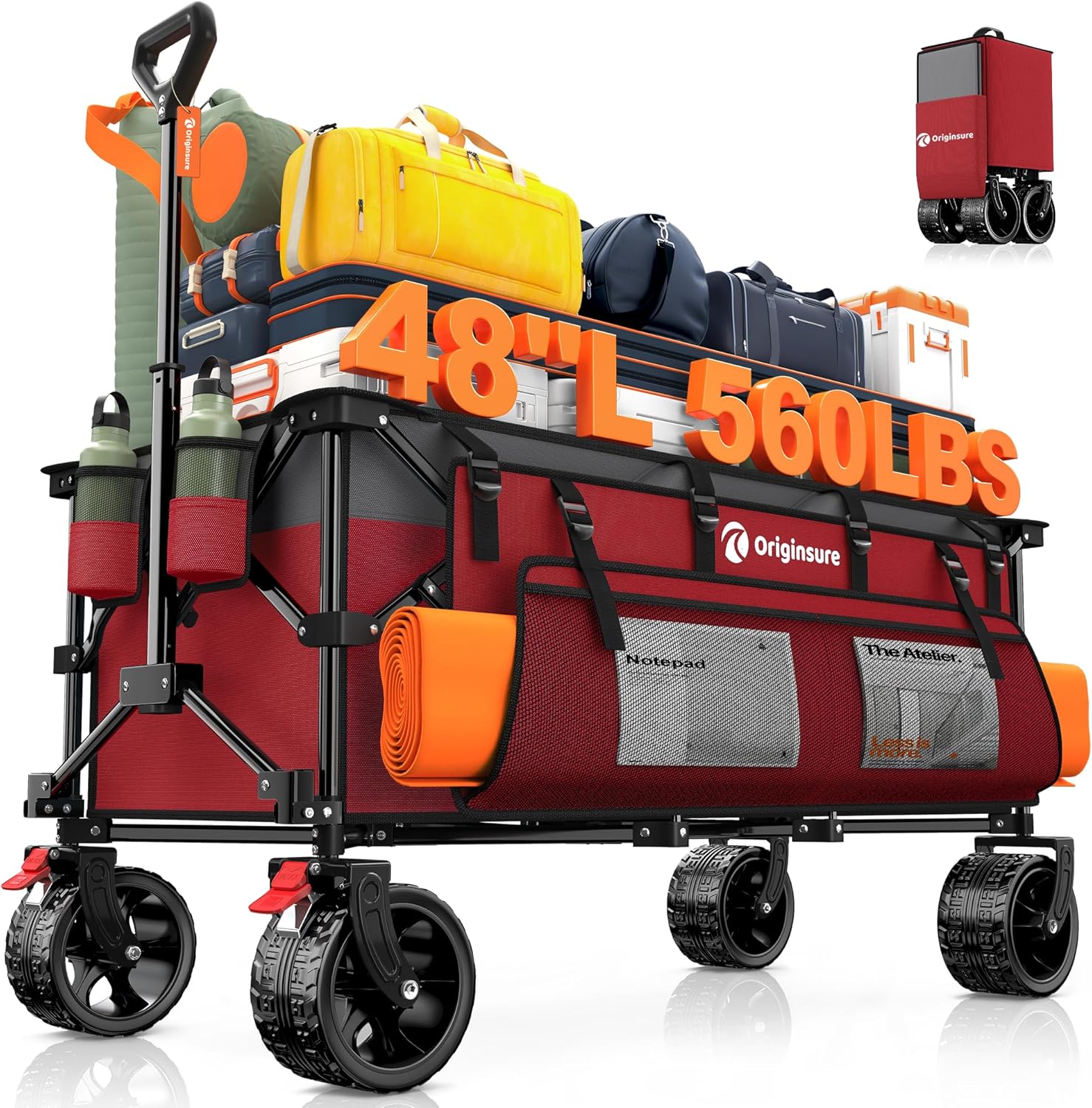Originsure 48in L Collapsible Wagon Cart for All Terrain