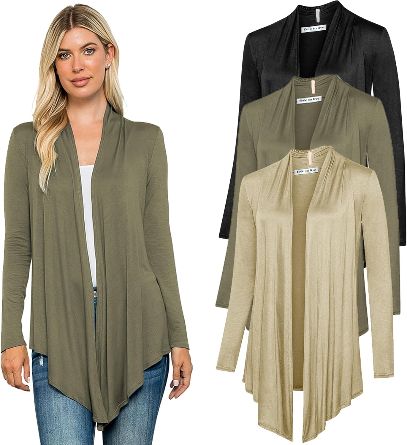 Free to Live 3 Pack Long Sleeve Cardigans for Women Stylish