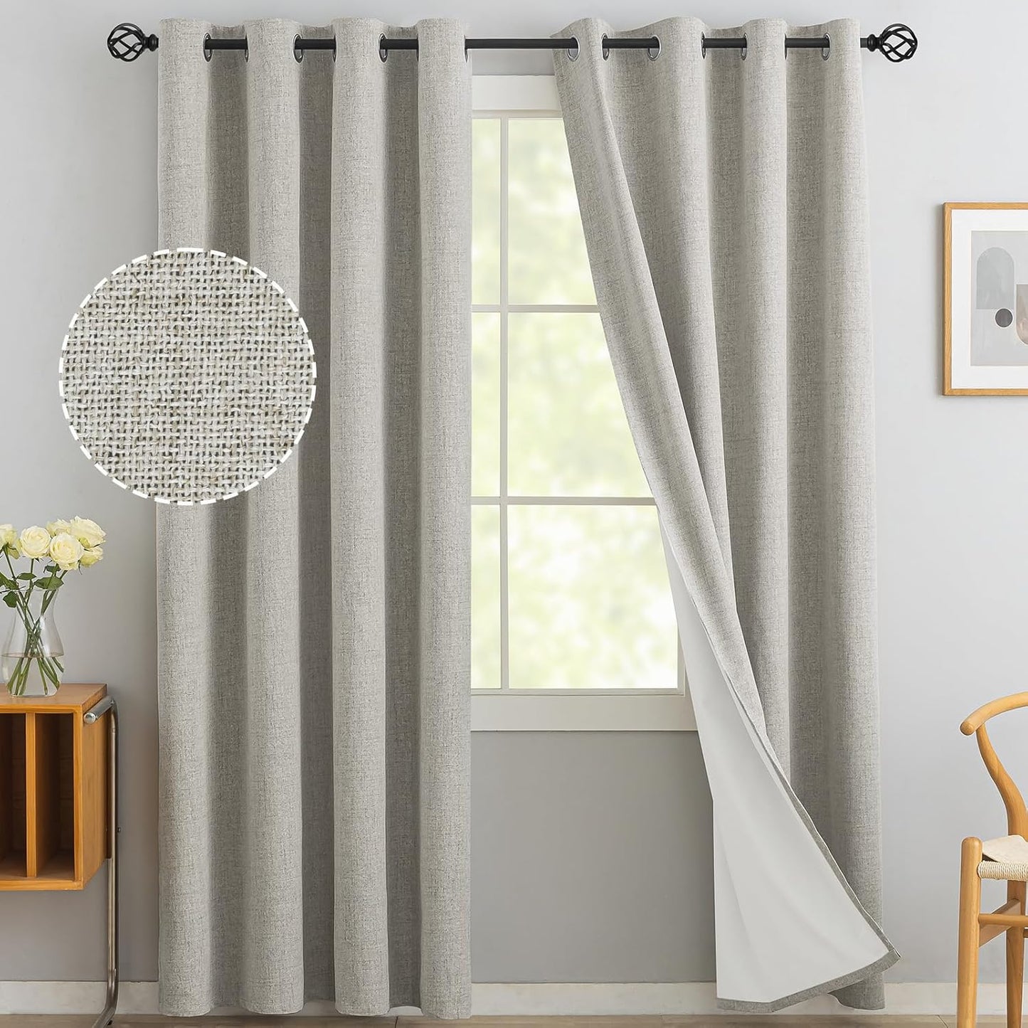 Yakamok Oatmeal Linen Curtains 100% Blackout for Any Room