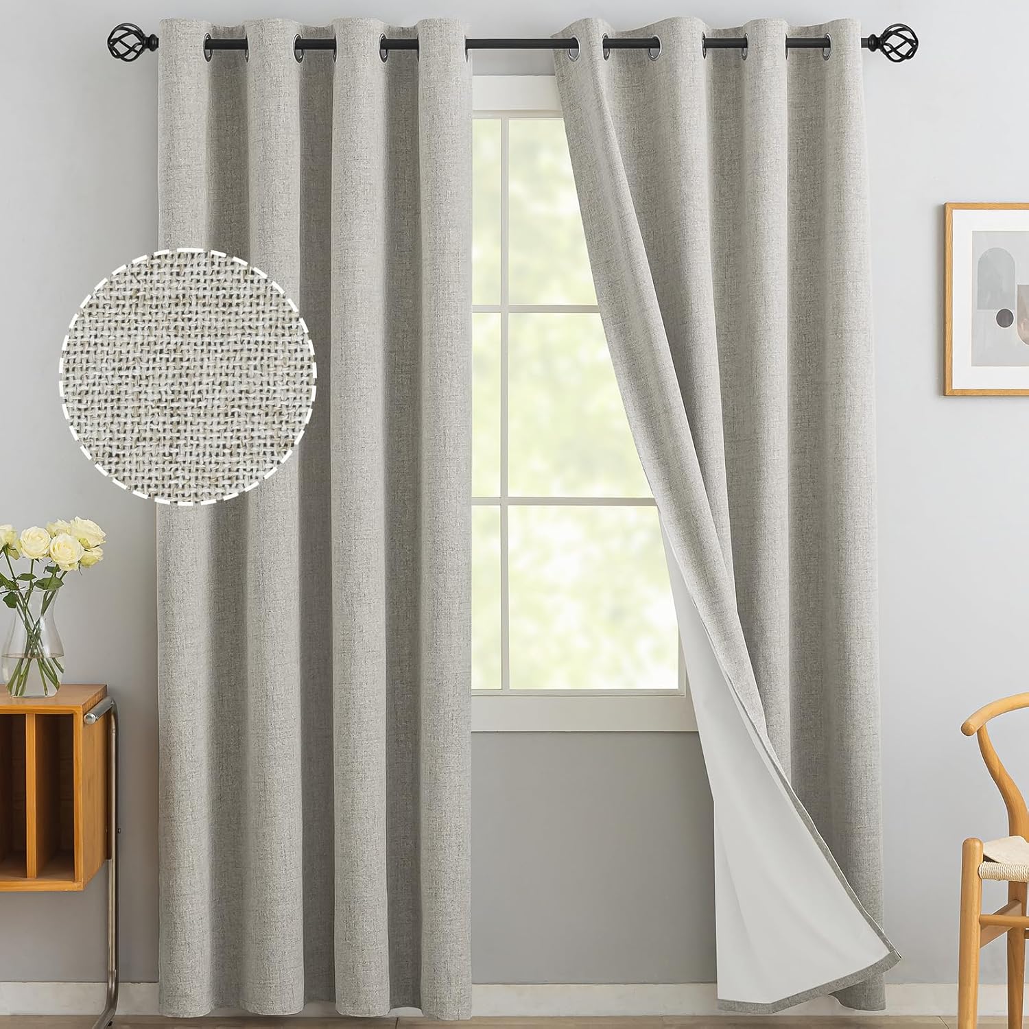 Yakamok Oatmeal Linen Curtains 100% Blackout for Any Room