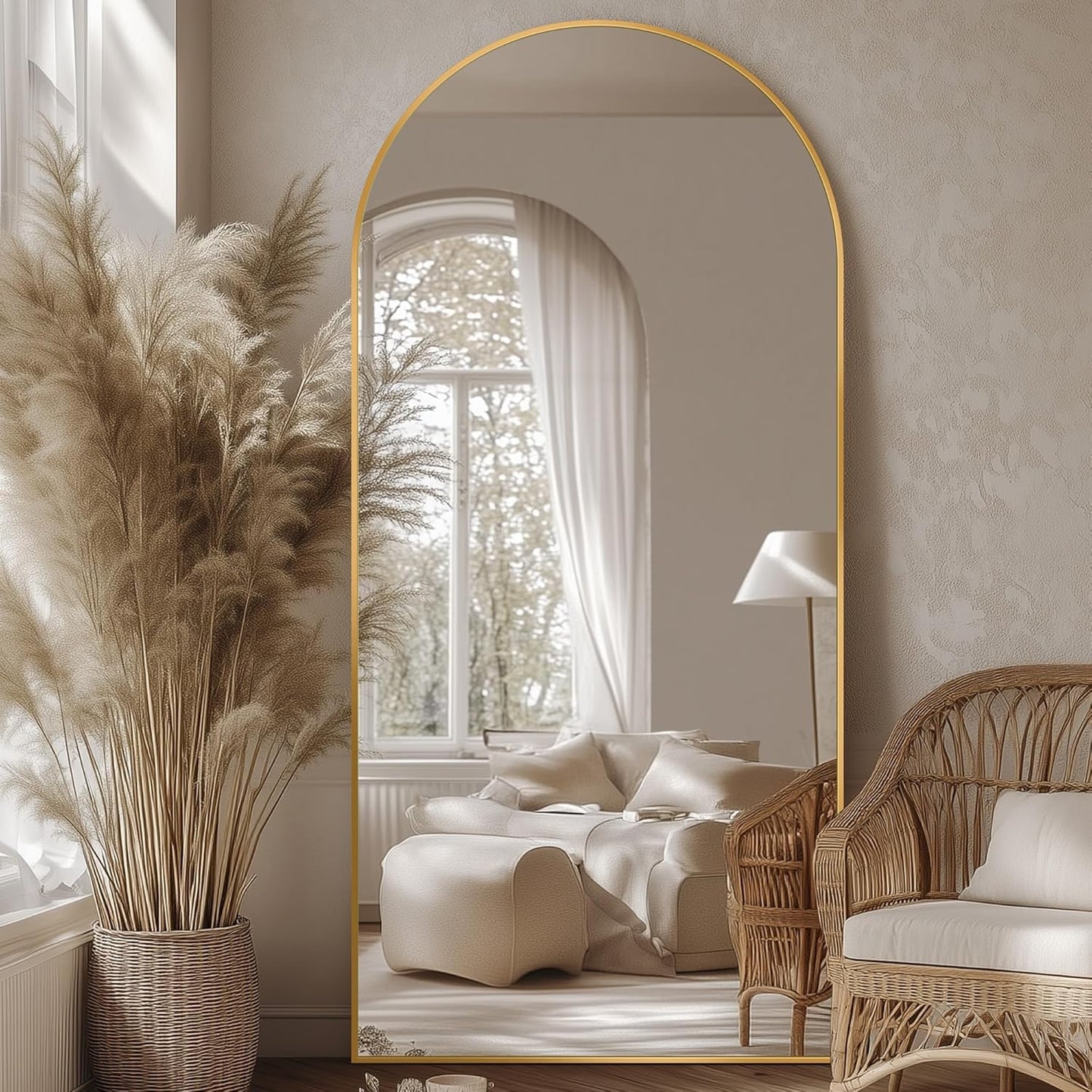 Full Length Mirror 76in x 34in Oversized Arched Design for Elegance