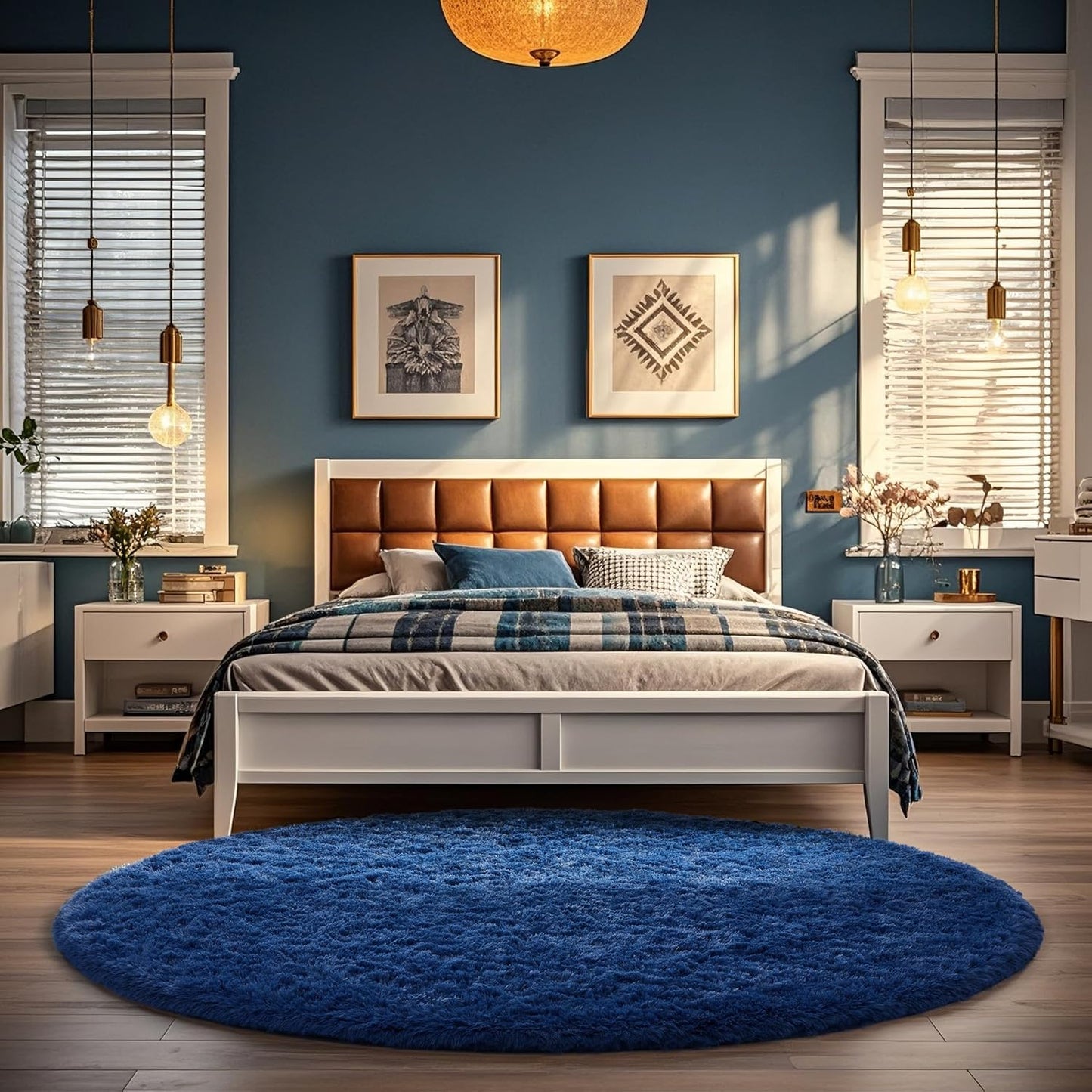 Ophanie Round Rug 5Ft Blue Circle Area Rug for Kids Room