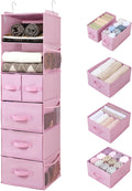 Hanging Closet Organizer with 6 Shelves and 5 Drawers - Pink