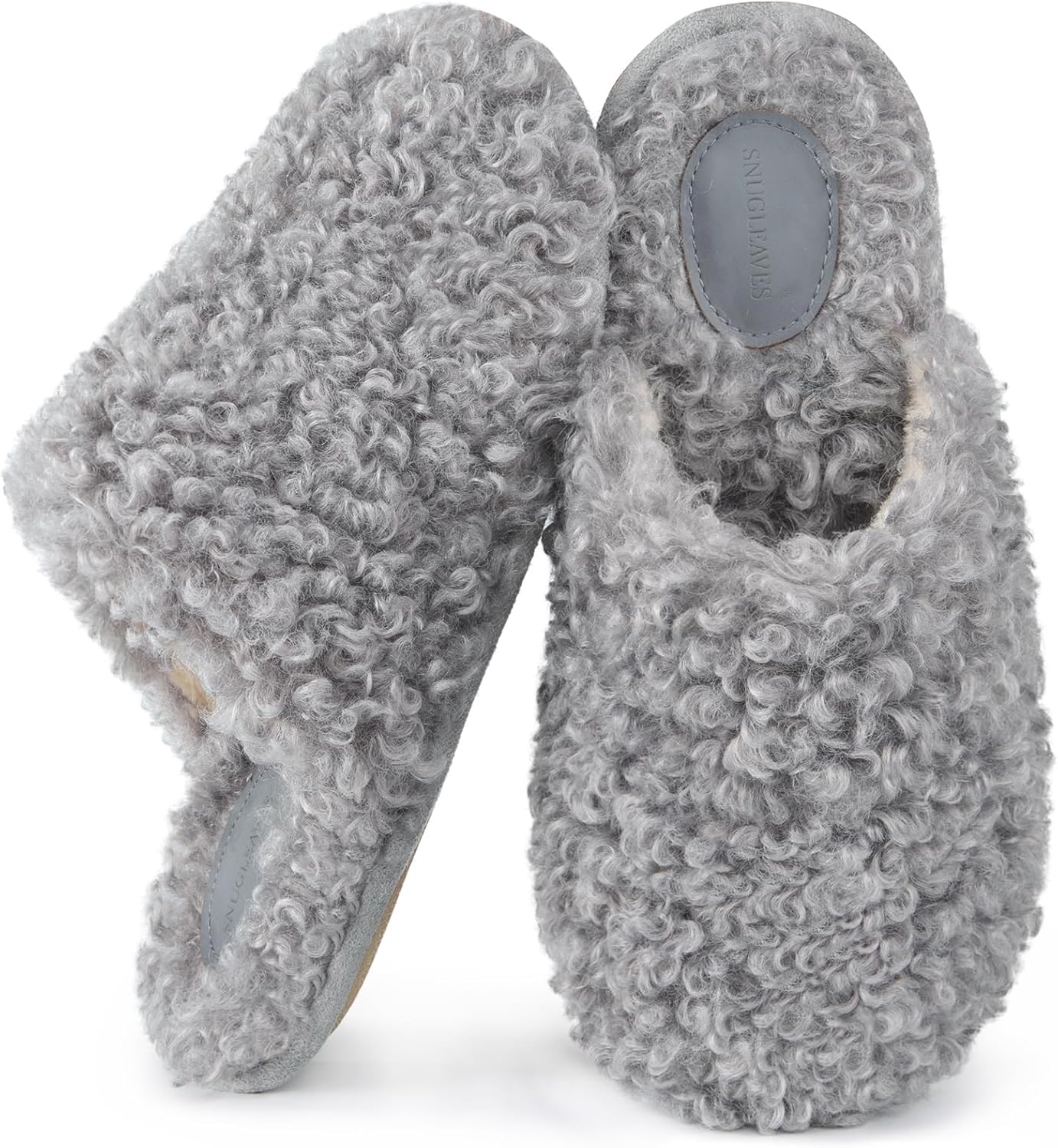 Snug Leaves Women's Scuff Slippers with Faux Wool Comfort