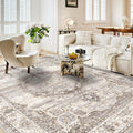 Washable Living Room Area Rug 8x10 - Farmhouse Distressed Carpet