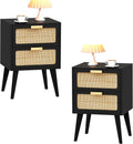 Rattan Nightstand Set of 2 for Mid Century Modern Style