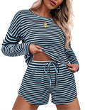 Ekouaer Womens Waffle Knit Pajama Sets Long Sleeve Top and Shorts is
