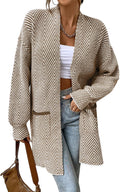 Sidefeel Womens Chevron Open Front Cardigan Sweater - Cozy Fall Layer