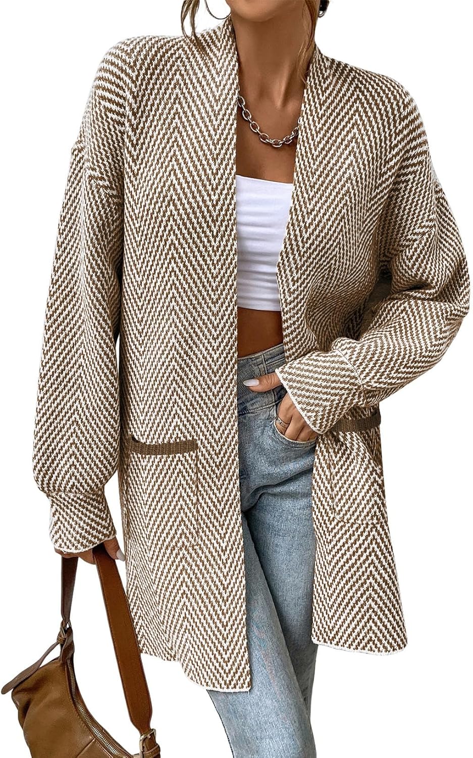 Sidefeel Womens Long Sleeve Open Front Striped Cardigan Sweater