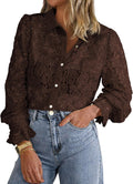 Long Sleeve Lace Blouse for Women - Sheer Stretchy Ruffle Cuffs