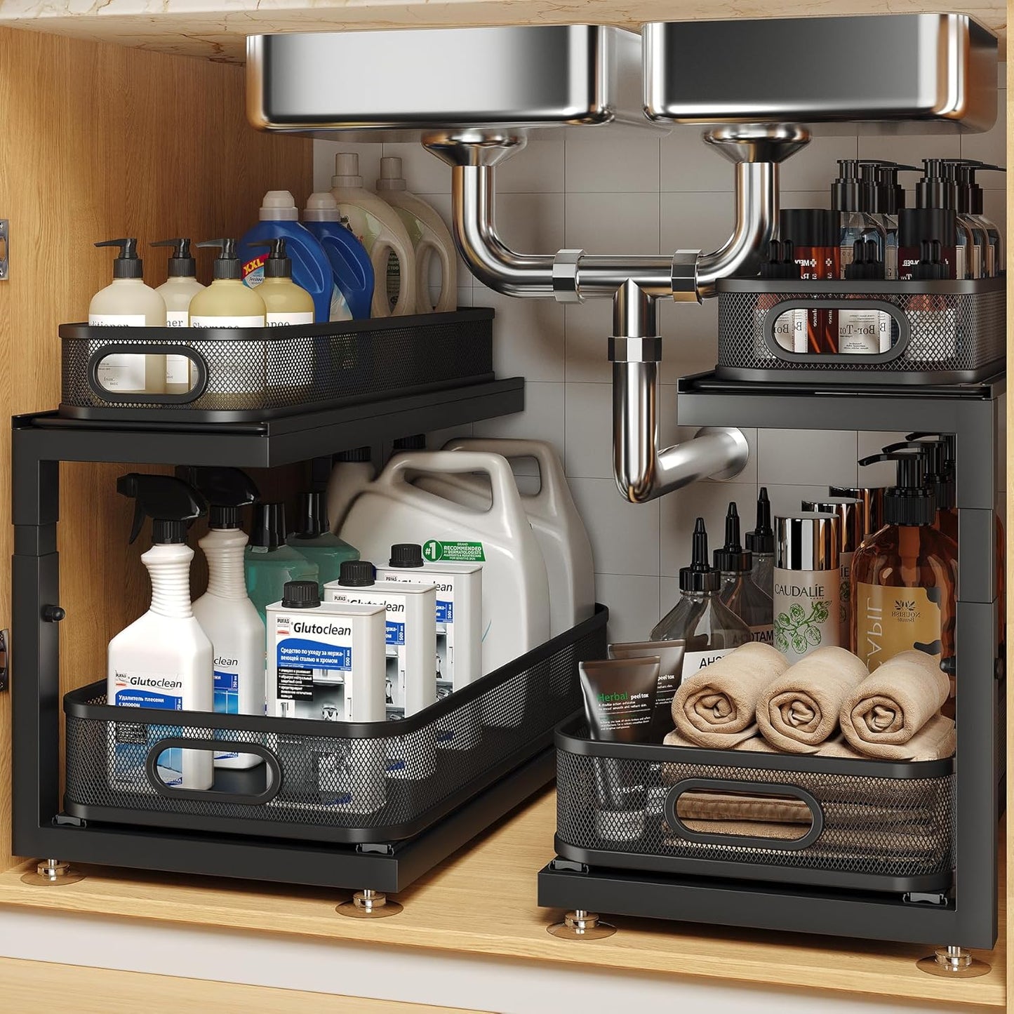 2-Pack Under Sink Organizer with Pull Out Shelf for Kitchen