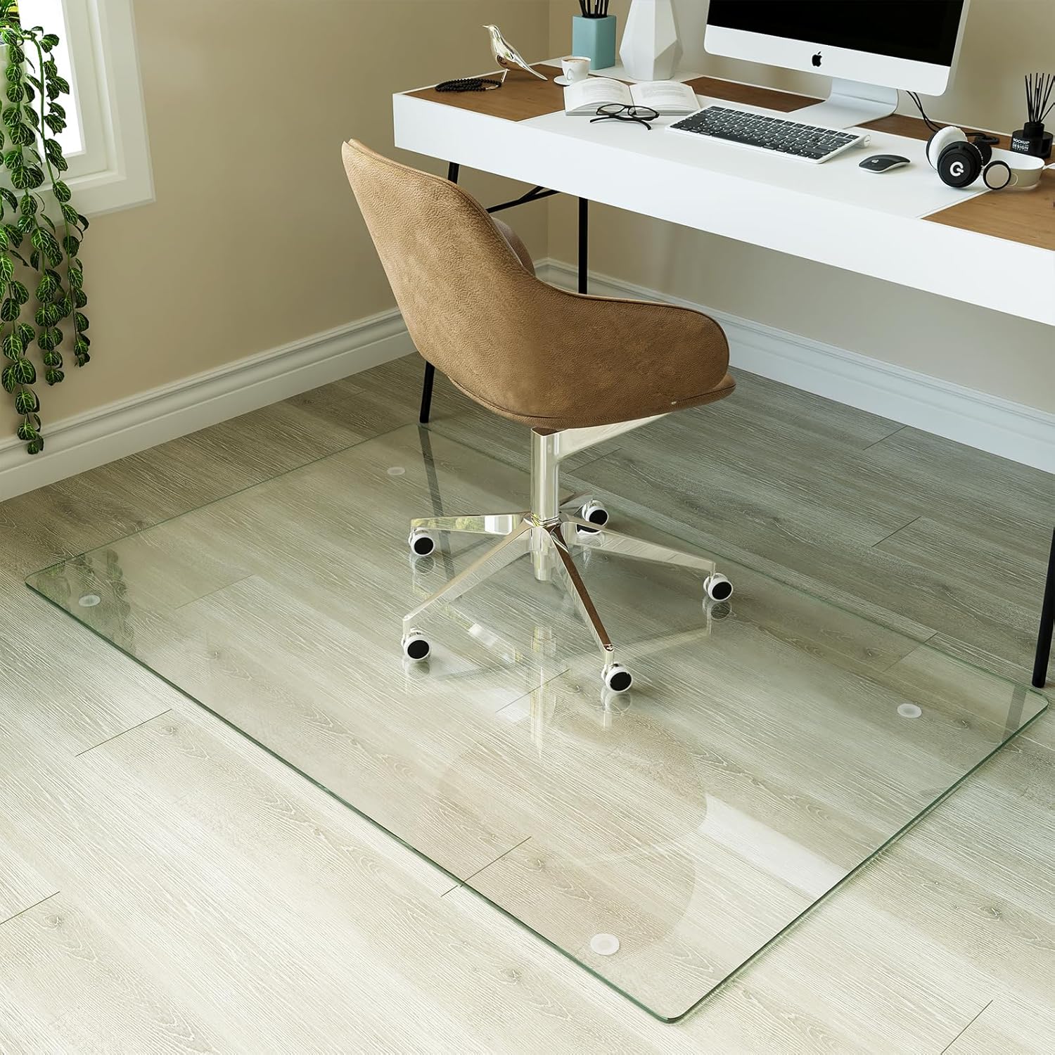 Koonmi Tempered Glass Chair Mat for Hardwood Floors & Carpets