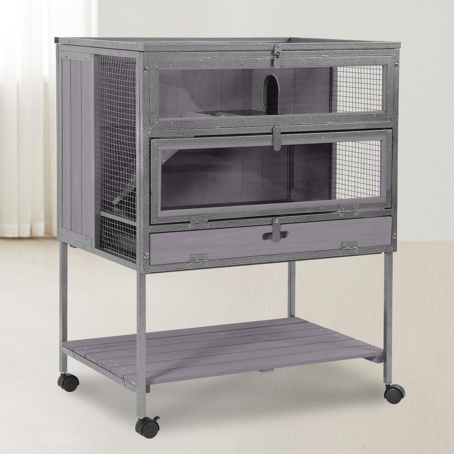 GUTINNEEN Guinea Pig Cage with Metal Frame & Leak-Proof Tray