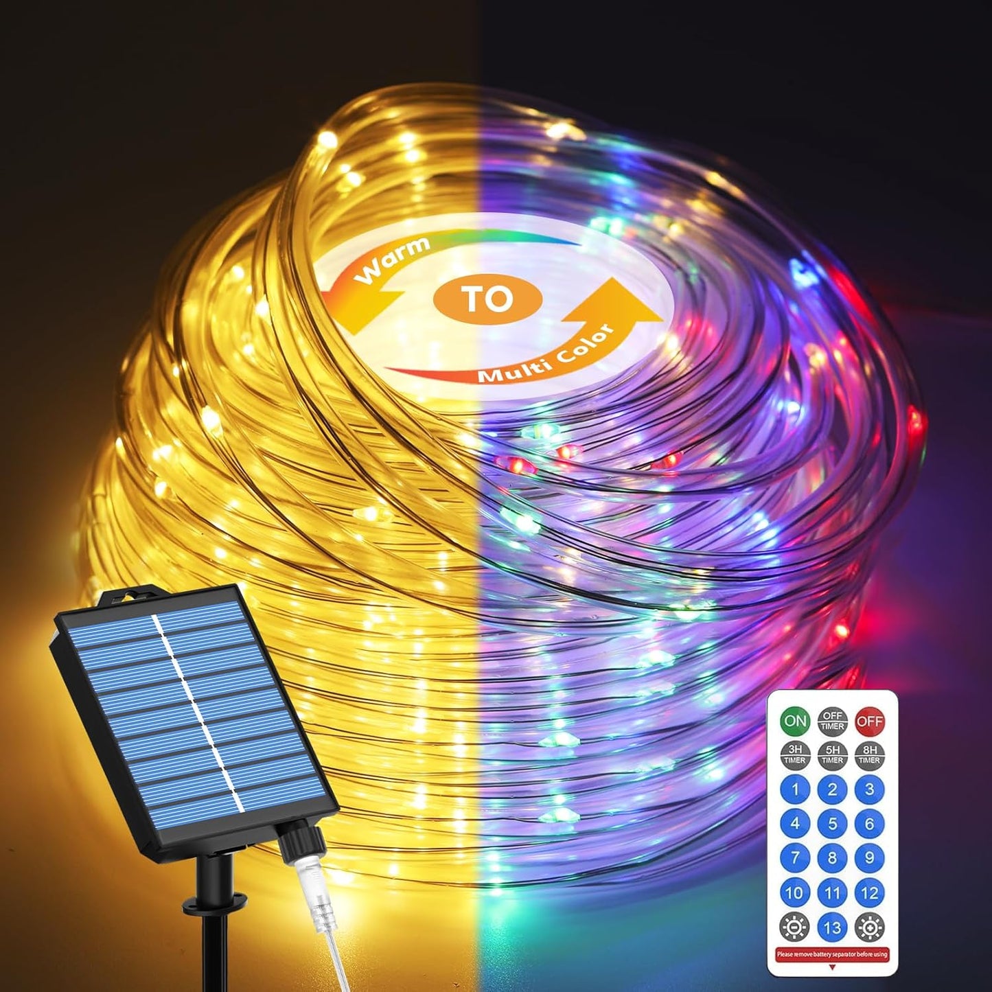 ICRGB Solar Rope Lights Outdoor, 66Ft 200LED for All Seasons