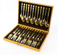 Gold Silverware Set 30-Piece for 6 - Mirror Polished Square Handle