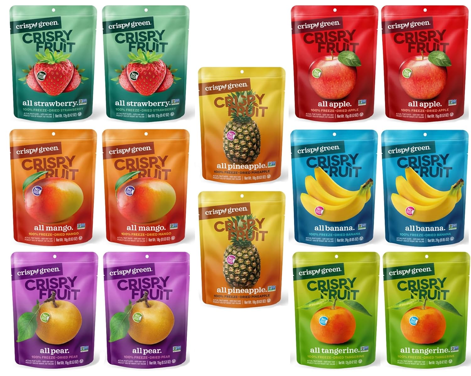 Crispy Green Freeze Dried Fruit Crisps Variety Pack for Snacks