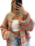 QIBABU Womens Striped Cardigan Sweater - Cozy Oversized Knit