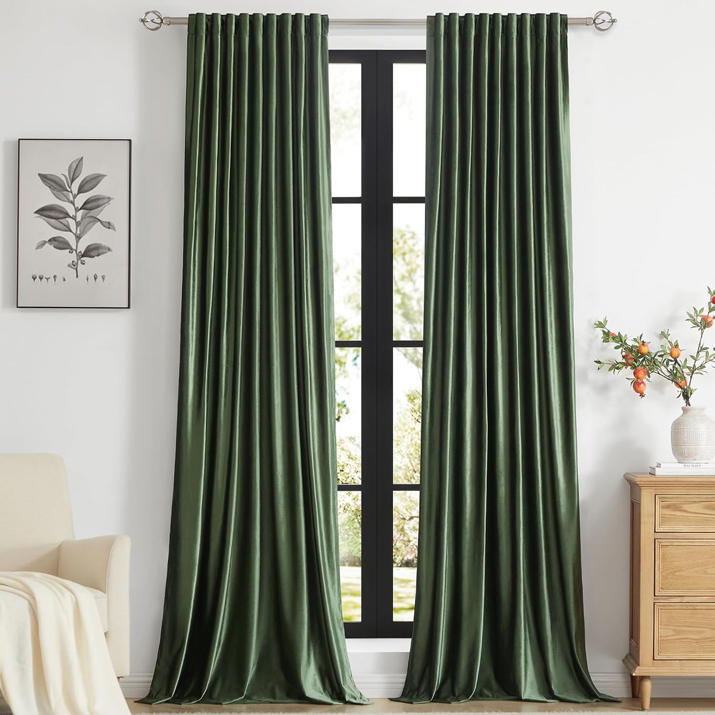 Luxurious Emerald Olive Green Velvet Curtains for Home Decor