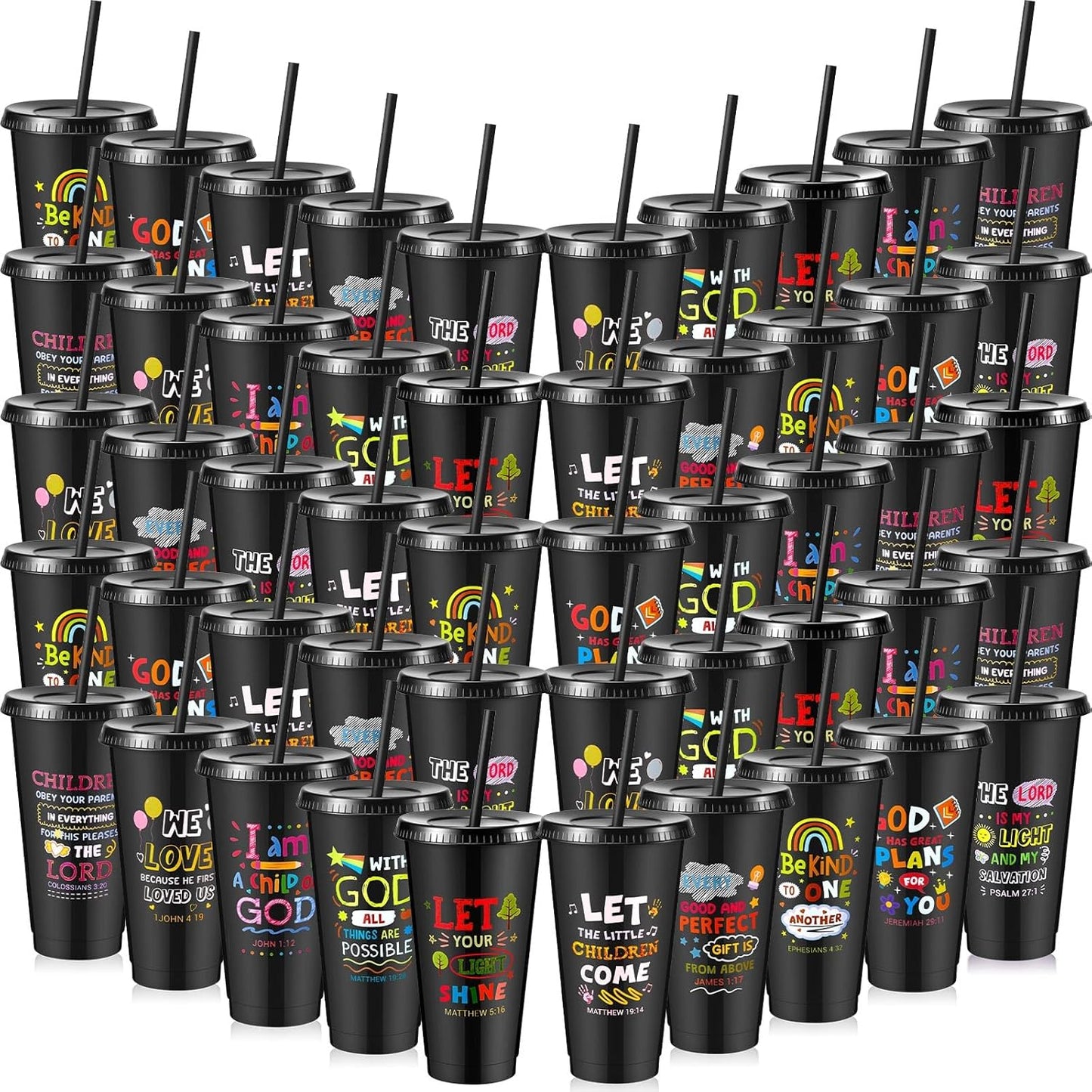 30 Pcs Bulk Christian Cups for Kids with Bible Verses and Straws