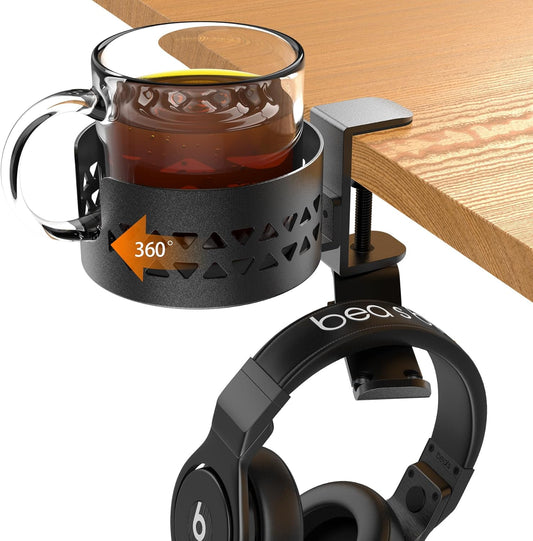 Sackei 360 Rotating Cup Holder & Headphone Hanger